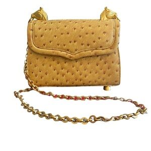Ashneil Vintage Ostrich leather shoulder bag w/horse head & hoof gold hardware O
